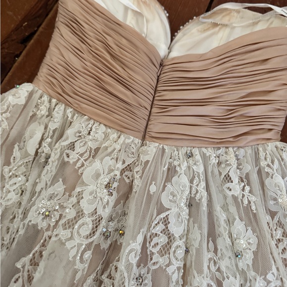 Sherri Hill Pink Strapless White Lace Hoco BabyDoll Dress Bow Short Mini Size 6 - Picture 5 of 12